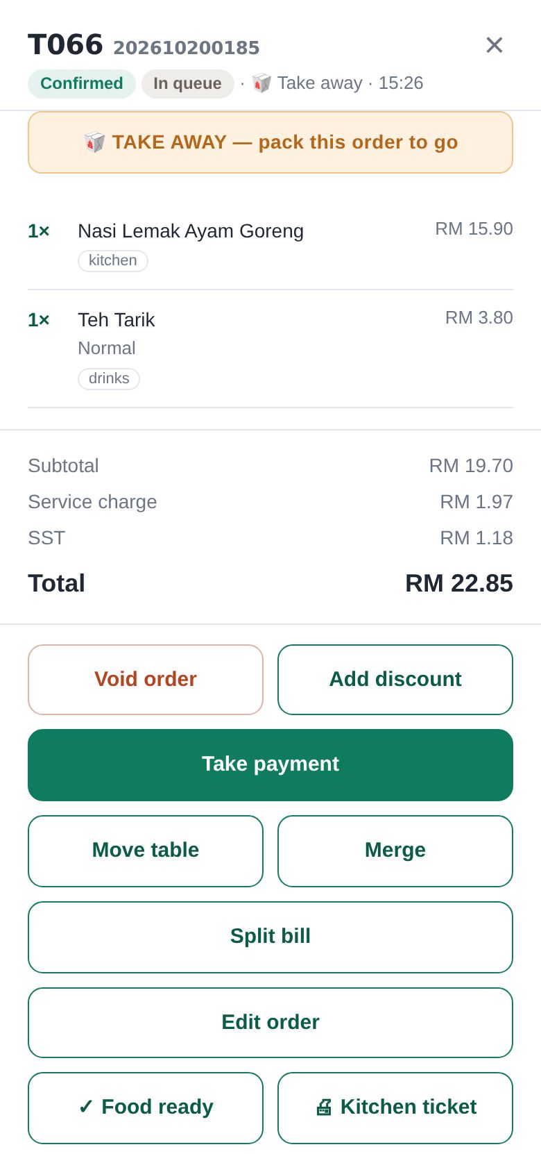 An open order and its buttons