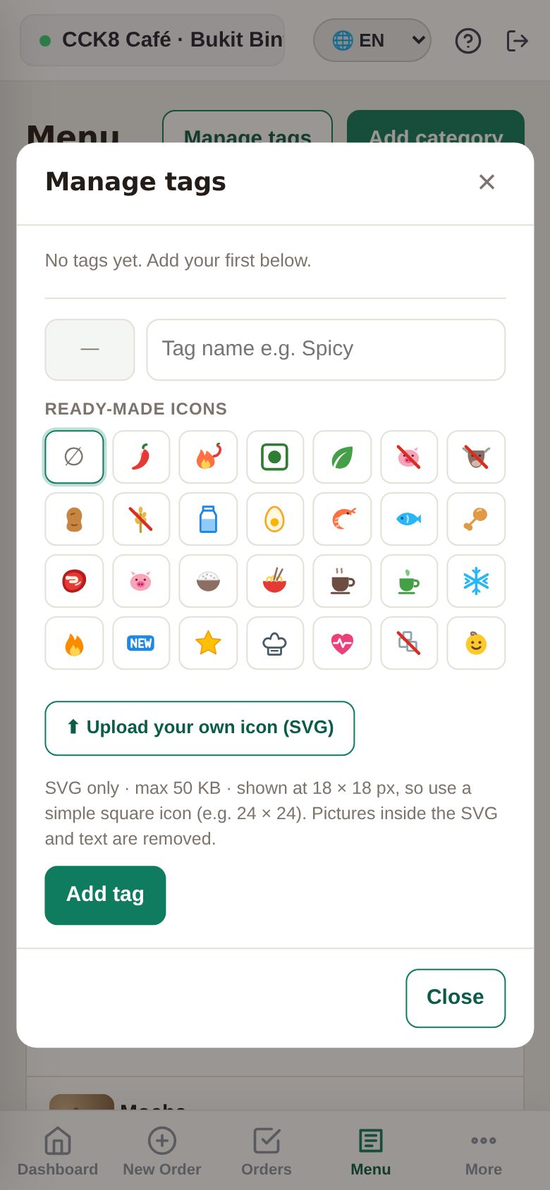 Manage tags: ready-made icons or your own